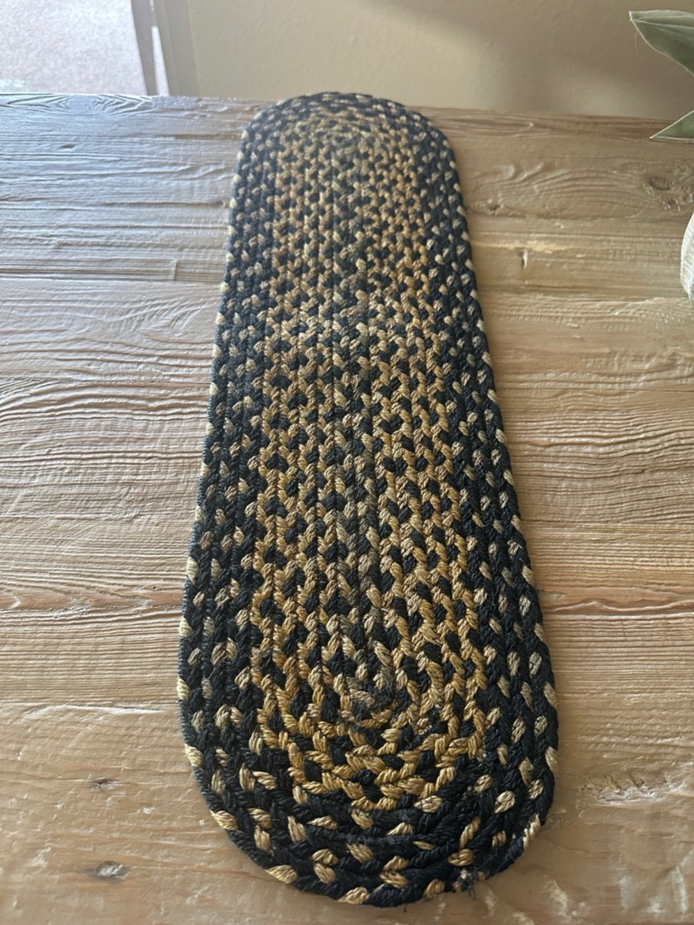 Oval Braided Runner in Black and Natural